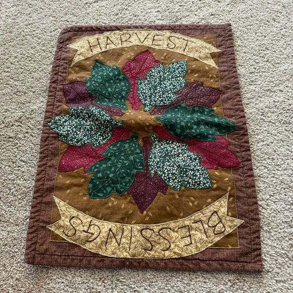 SET of 2 Harvest Blessings Thanksgiving Autumn Leaves Placemats Quilted - Picture 4 of 9